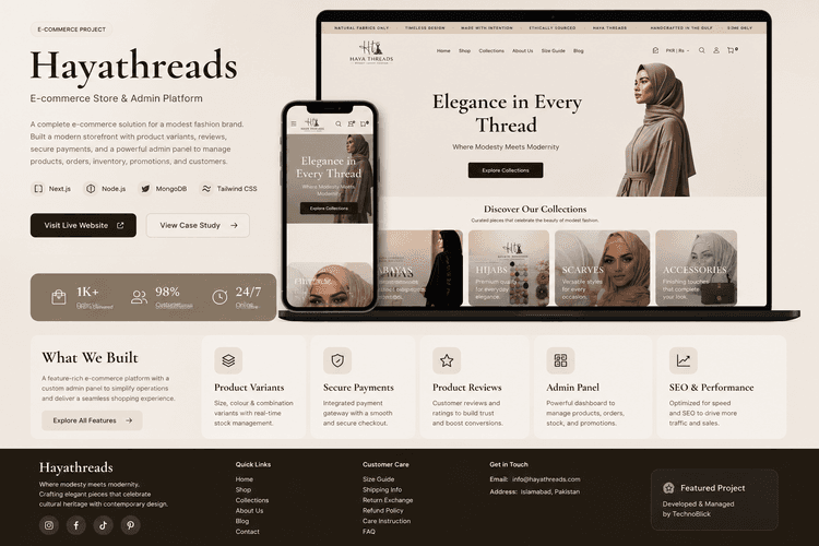 Hayathreads modest-fashion e-commerce storefront with product listings