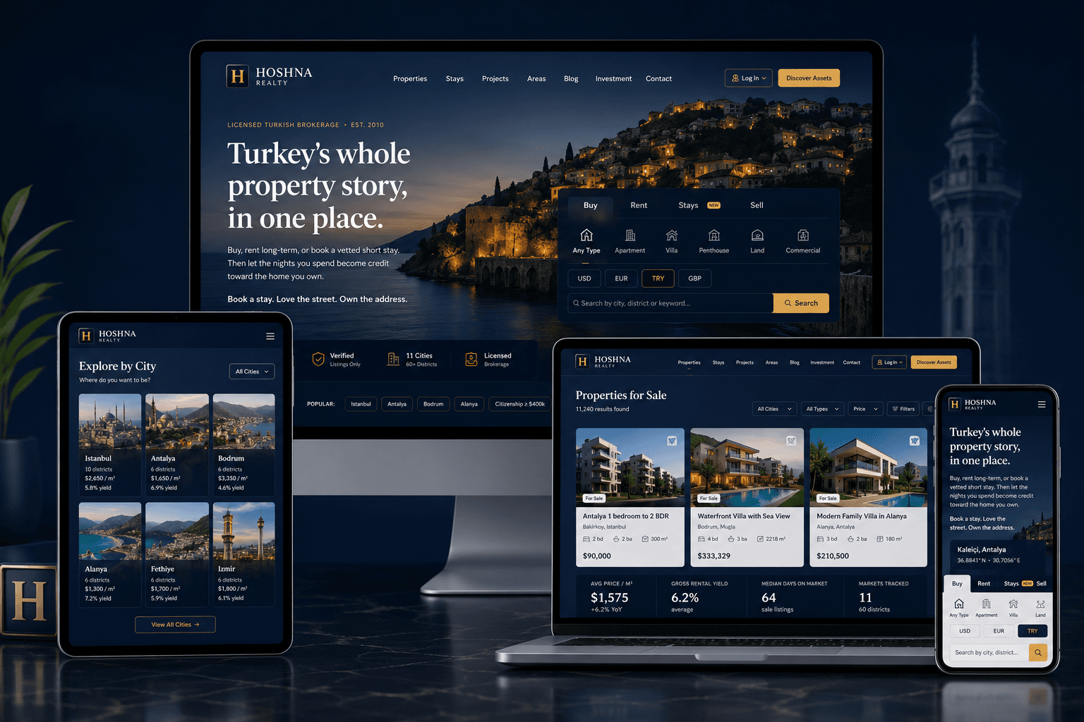 Hoshna Realty property platform web portal interface