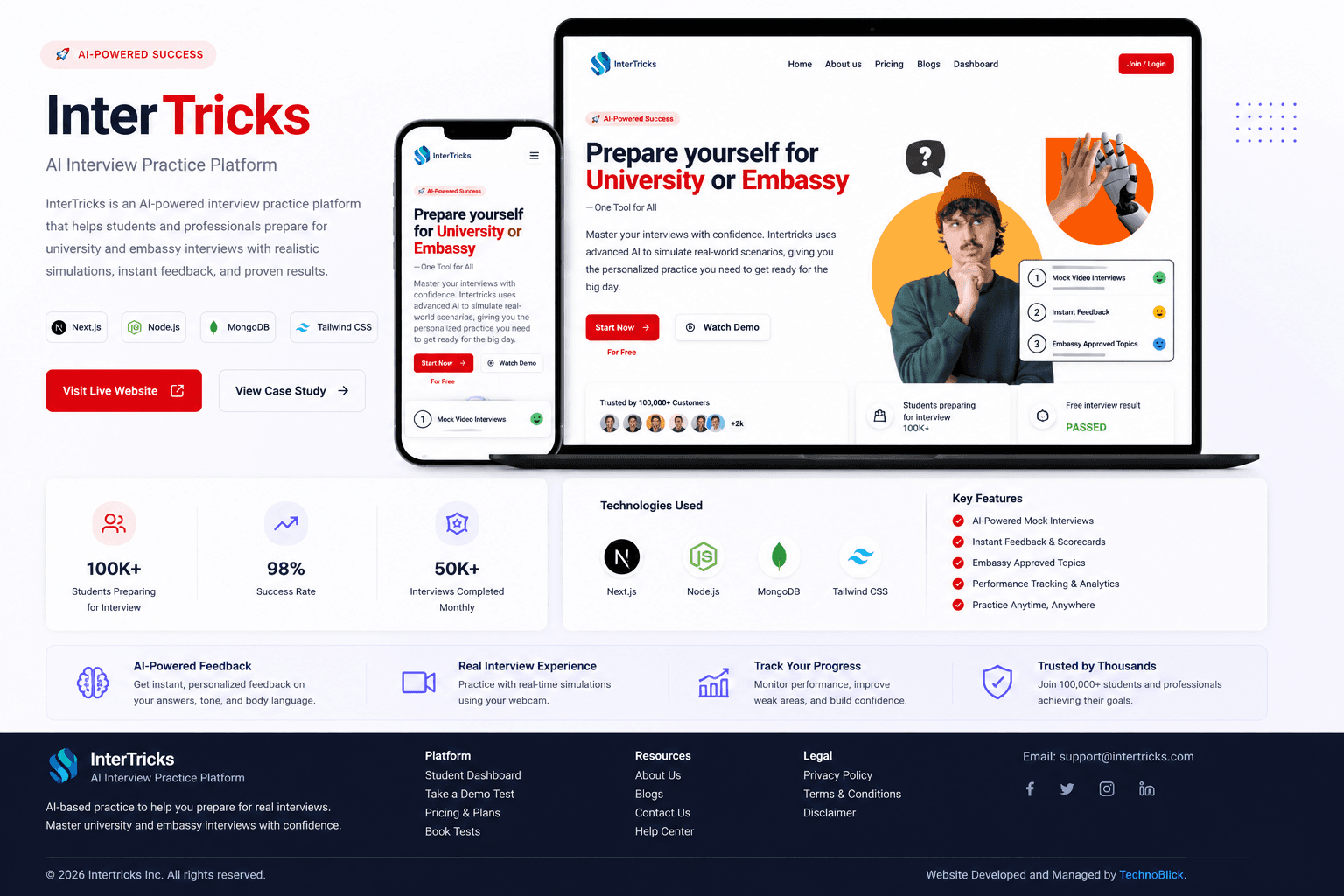 Intertricks AI interview preparation platform applicant interface