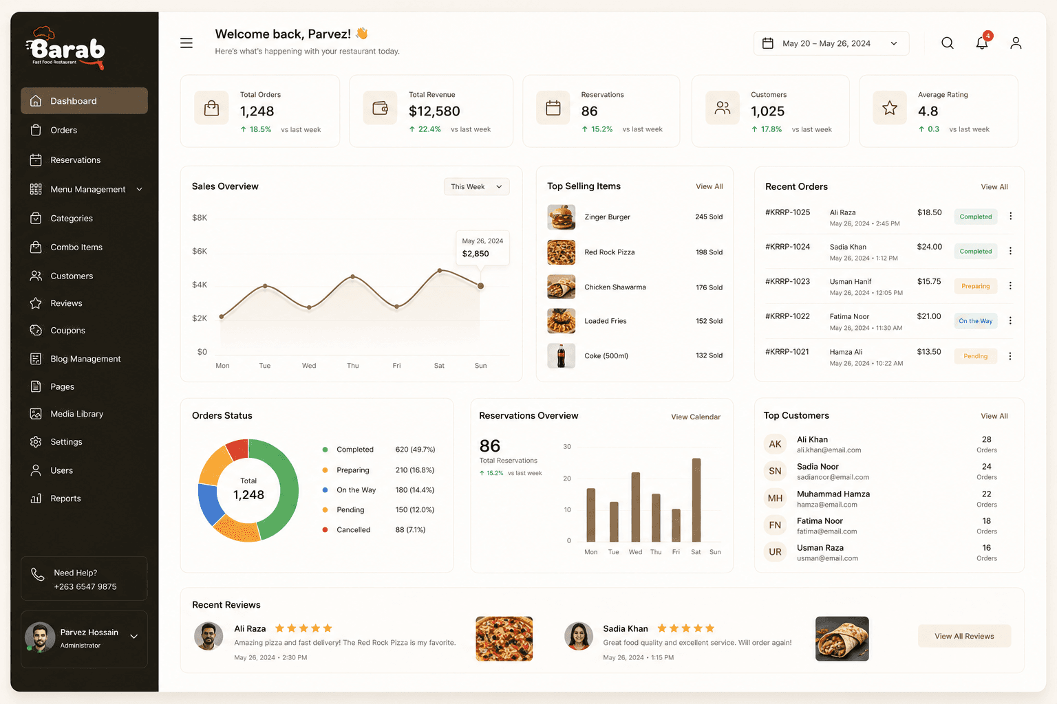 Red Rock menu management and billing preview