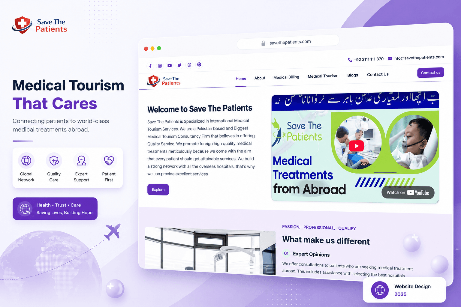 Save The Patients medical tourism platform homepage interface