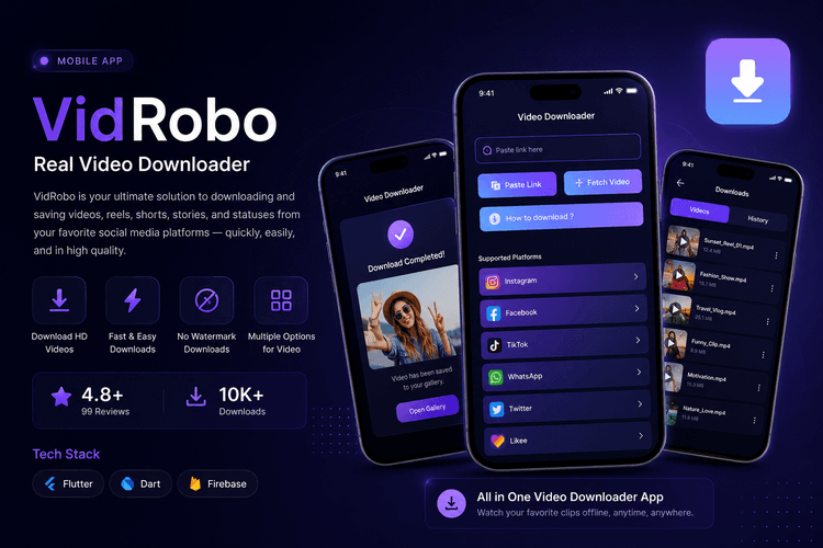 Vidrobo Android video and audio downloader app interface