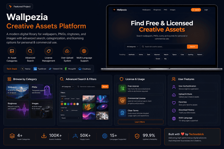 Wallpezia web platform showing wallpaper and ringtone download gallery