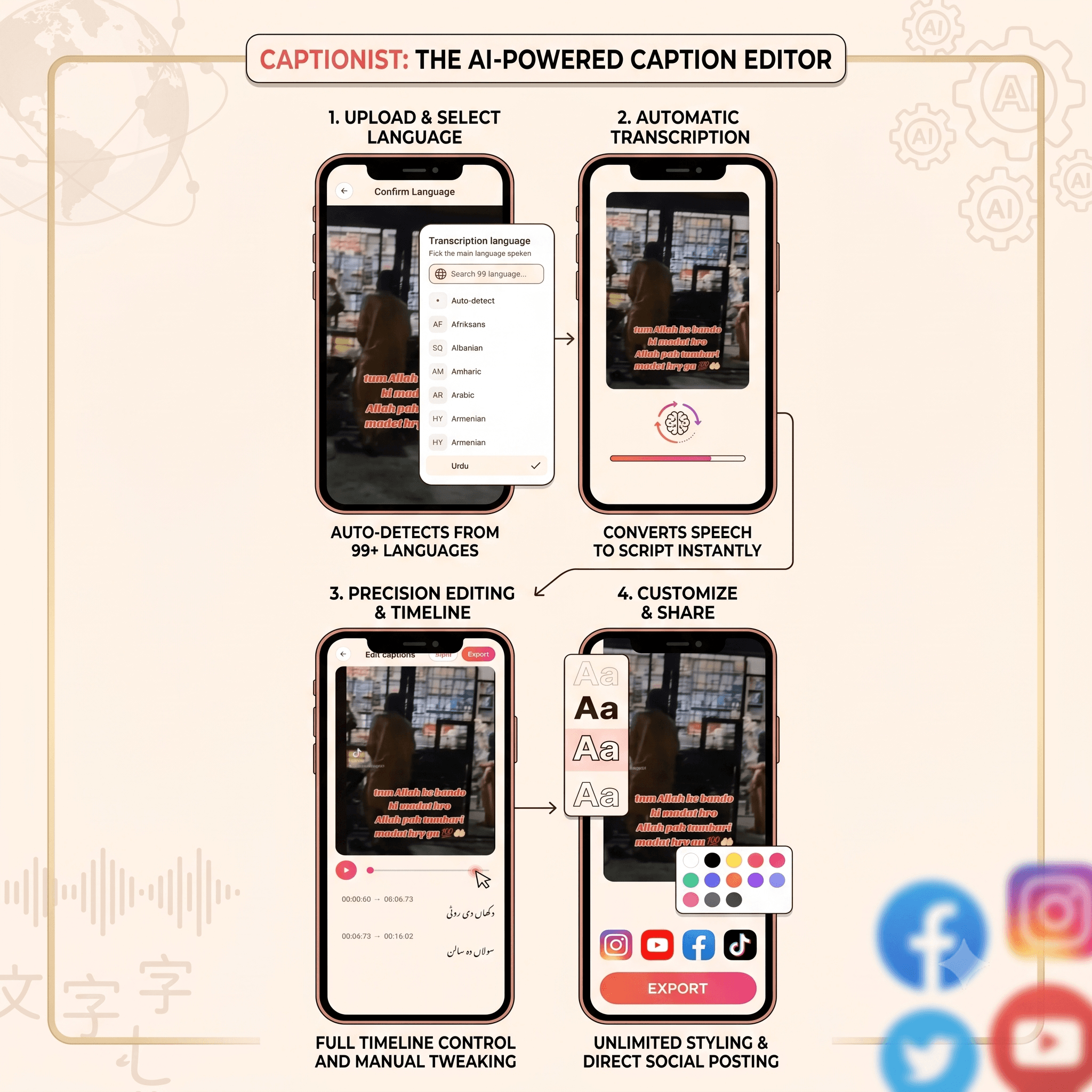 Captionist Caption Generator and Editor App Screens