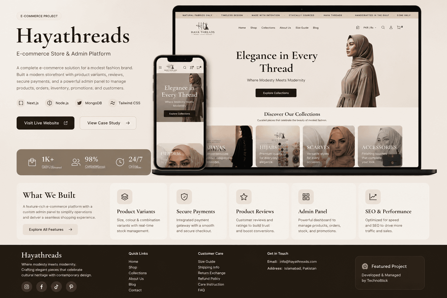 Hayathreads Storefront and Admin Dashboard View