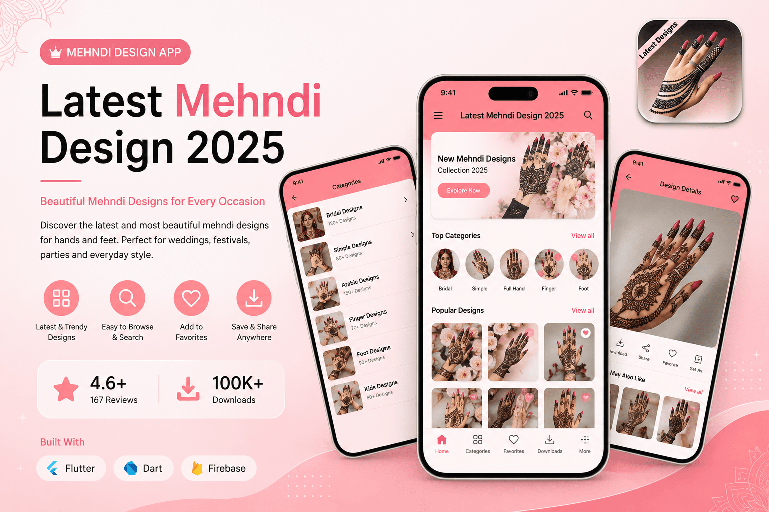 Latest Mehndi Design Browsing App Screens