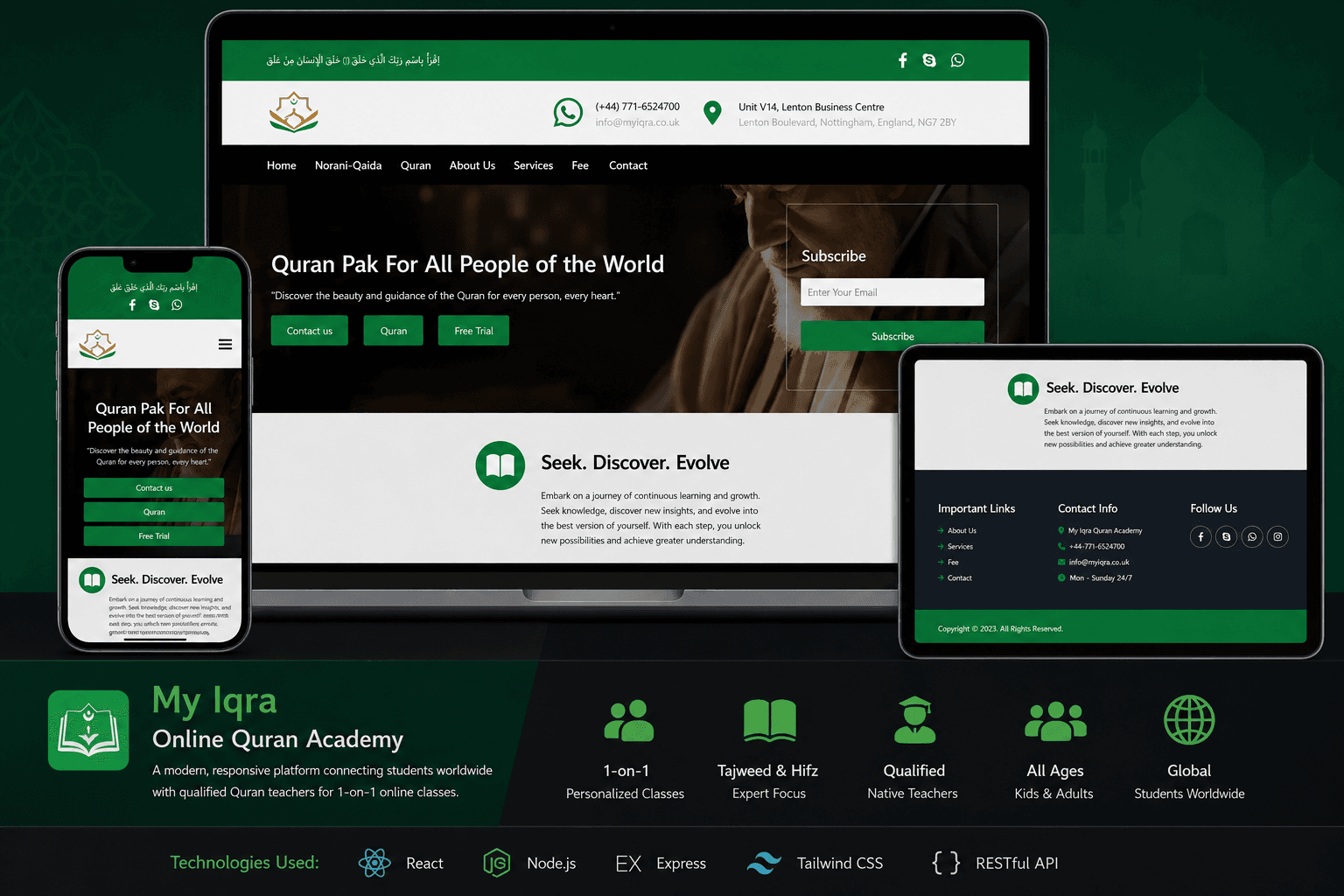 MyIqra UK Online Quran Academy Platform Dashboard