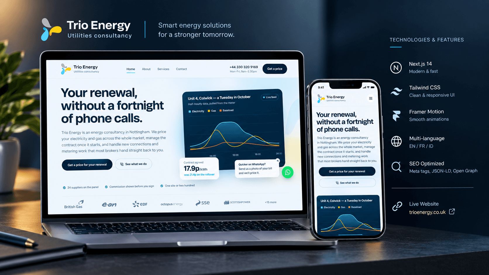 Trio Energy Commercial Utilities Consultancy Website and Renewal Interface