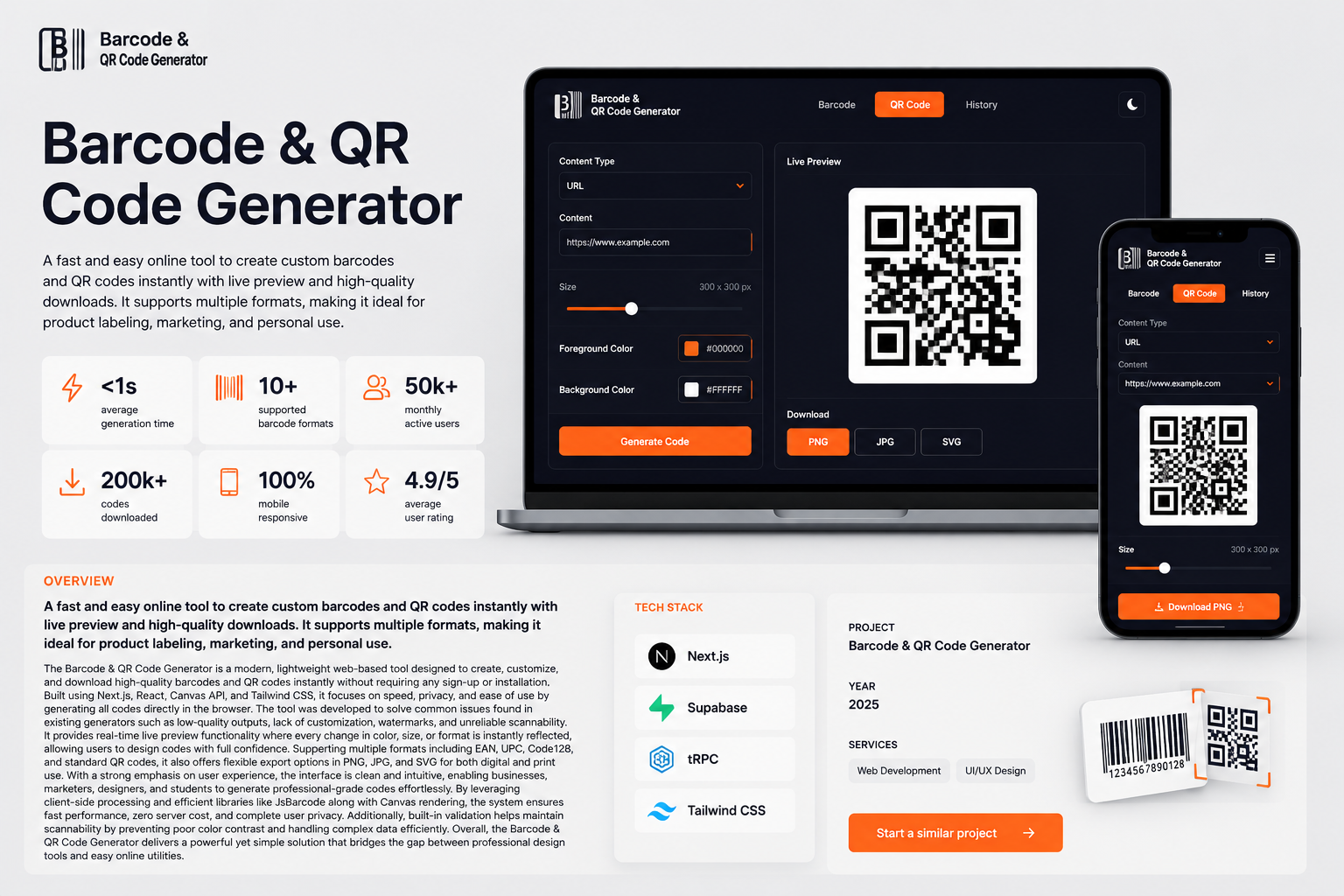 Mockup and visual presentation of Barcode & QR Code Generator